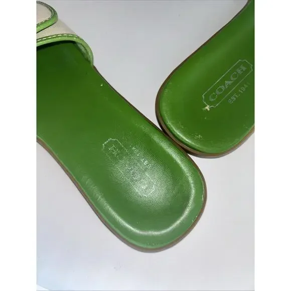 Coach Gabriella Green And Cream Turn Lock Slides. Sz 7.5 Read Description - Picture 5 of 10